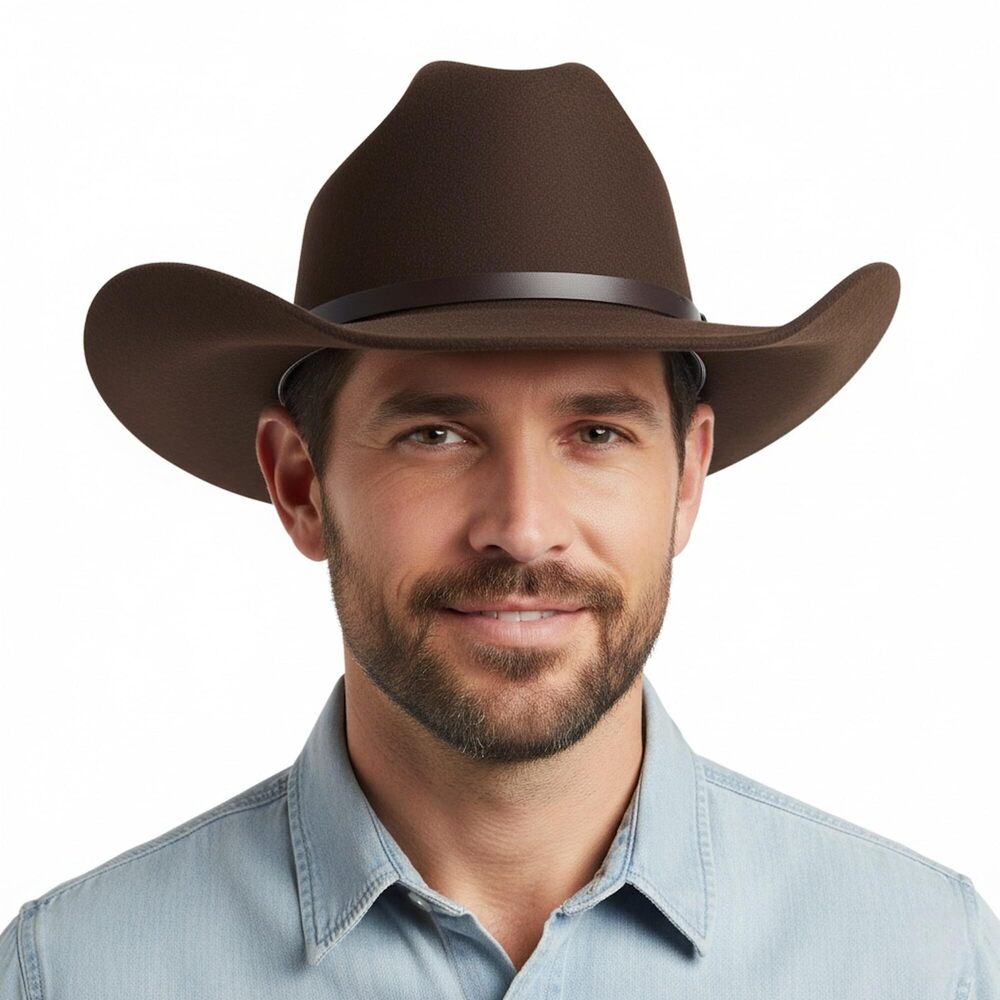 5578 Western Cowboy Hat with 3 Interchangeable Bands Wide Brim Felt